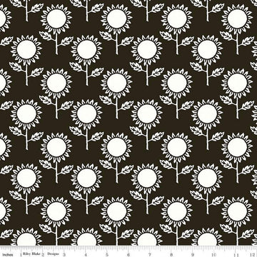 SALE Art Journal Sunflower C13041 Black - Riley Blake Designs - Floral Sunflowers Flower Flowers - Quilting Cotton Fabric