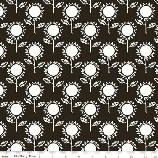 SALE Art Journal Sunflower C13041 Black - Riley Blake Designs - Floral Sunflowers Flower Flowers - Quilting Cotton Fabric