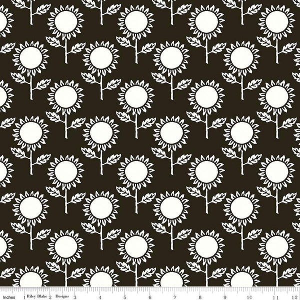 SALE Art Journal Sunflower C13041 Black by Riley Blake Designs - Floral Sunflowers Flower Flowers - Quilting Cotton Fabric