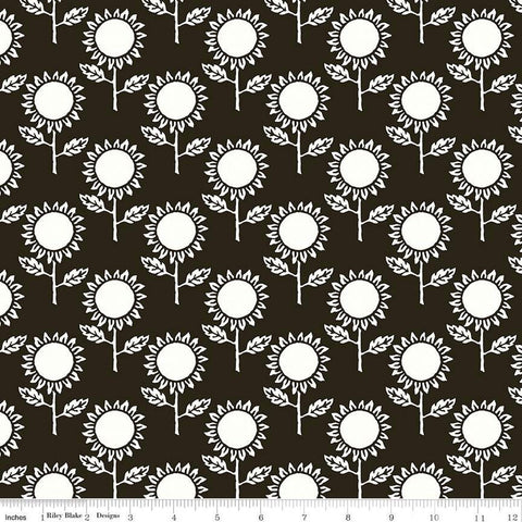 Art Journal Sunflower C13041 Black by Riley Blake Designs - Floral Sunflowers Flower Flowers - Quilting Cotton Fabric