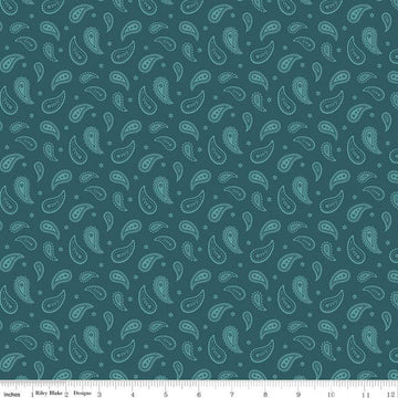 SALE Ally's Garden Paisley C13246 Colonial Blue - Riley Blake Designs - Paisleys Daisies - Quilting Cotton Fabric