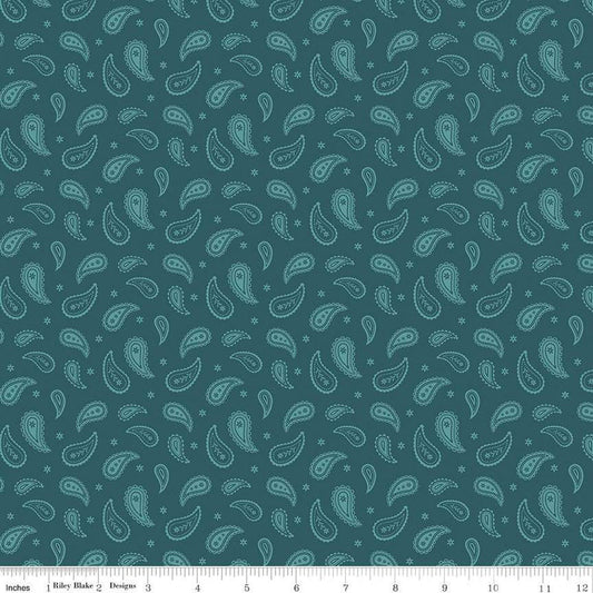 SALE Ally's Garden Paisley C13246 Colonial Blue - Riley Blake Designs - Paisleys Daisies - Quilting Cotton Fabric