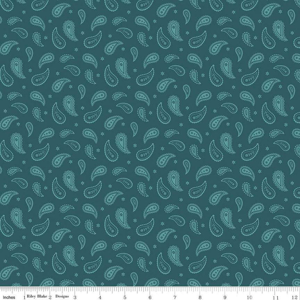 Ally's Garden Paisley C13246 Colonial Blue by Riley Blake Designs - Paisleys Daisies - Quilting Cotton Fabric