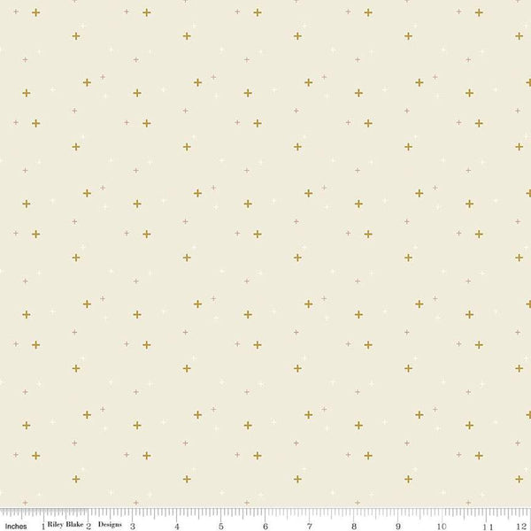 CLEARANCE Sparkler SC650 Pina Colada SPARKLE - Riley Blake Designs - Plus Signs Gold SPARKLE Metallic - Quilting Cotton Fabric