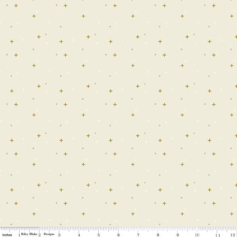 SALE Sparkler SC650 Pina Colada SPARKLE - Riley Blake Designs - Plus Signs Gold SPARKLE Metallic - Quilting Cotton Fabric