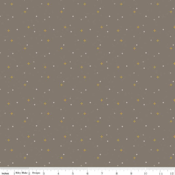 SALE Sparkler SC650 Pebble SPARKLE - Riley Blake Designs - Plus Signs Gold SPARKLE Metallic Blue - Quilting Cotton Fabric