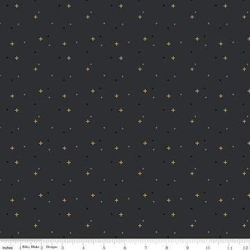 SALE Sparkler SC650 Charcoal SPARKLE - Riley Blake Designs - Plus Signs Gold SPARKLE Metallic Blue - Quilting Cotton Fabric