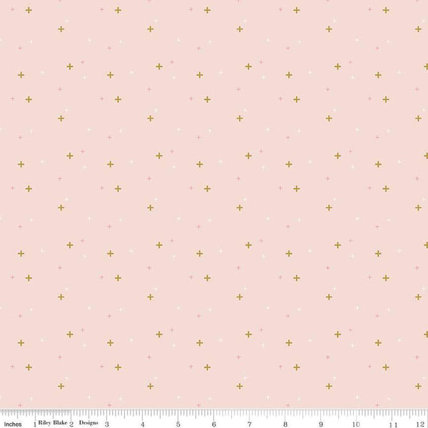 SALE Sparkler SC650 Ballerina SPARKLE - Riley Blake Designs - Plus Signs Gold SPARKLE Metallic Blue - Quilting Cotton Fabric