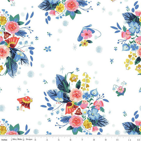 Down the Rabbit Hole Caterpillar Floral C12941 White by Riley Blake Designs - Alice in Wonderland Flowers - Quilting Cotton Fabric