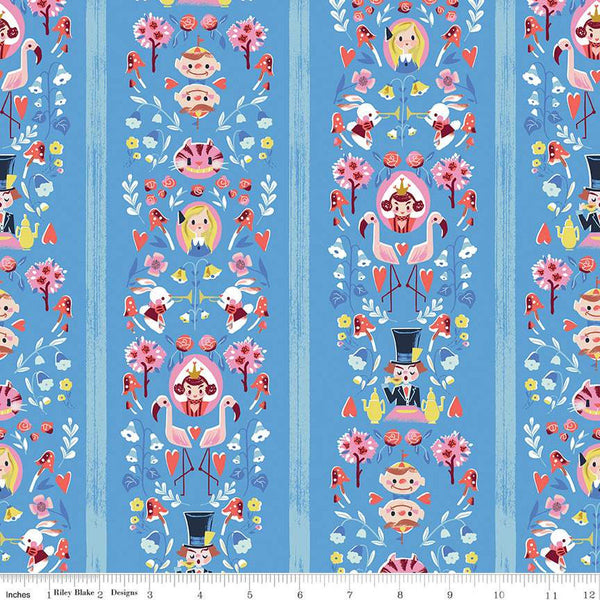 26" End of Bolt - Down the Rabbit Hole Mad Stripe C12942 Blue by Riley Blake Designs - Alice in Wonderland Stripes - Quilting Cotton Fabric