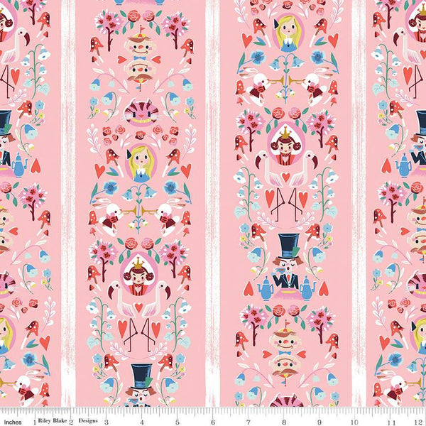 21" End of Bolt - SALE Down the Rabbit Hole Mad Stripe C12942 Coral by Riley Blake Designs - Alice in Wonderland - Quilting Cotton Fabric