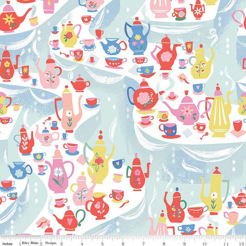 Down the Rabbit Hole Tea Party C12943 Multi by Riley Blake Designs - Alice in Wonderland Teapots Cups Spoons - Quilting Cotton Fabric