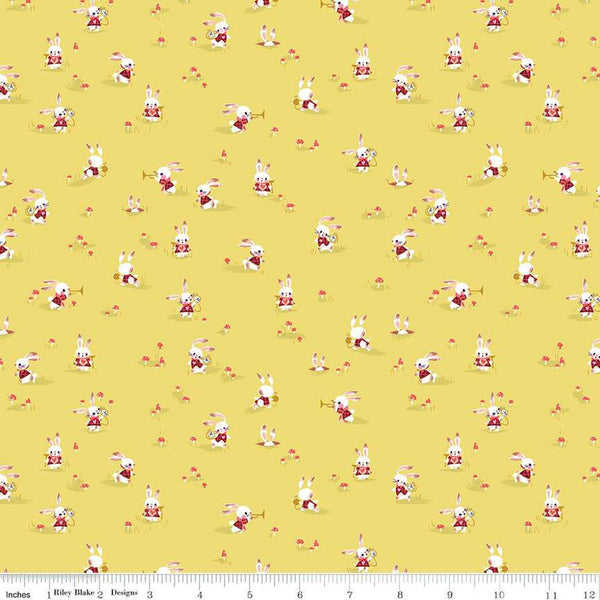 Down the Rabbit Hole Rabbit Chase C12944 Yellow by Riley Blake Designs - Alice in Wonderland White Rabbit - Quilting Cotton Fabric