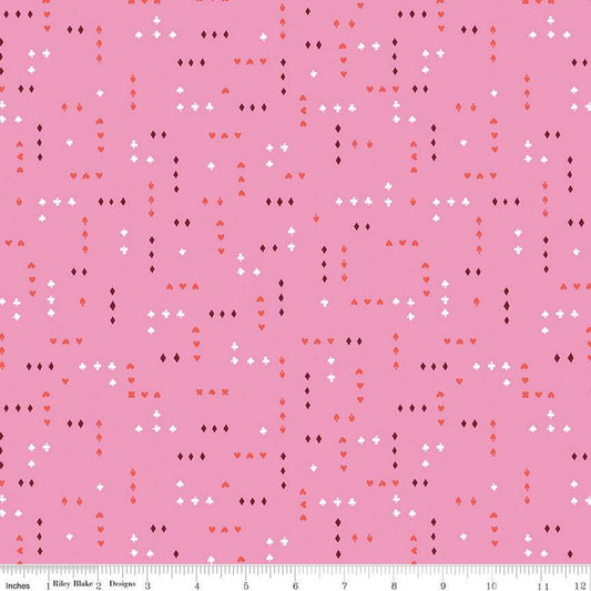 Down the Rabbit Hole Cards C12945 Pink - Riley Blake - Alice in Wonderland Hearts Diamonds Clubs Spades - Quilting Cotton Fabric