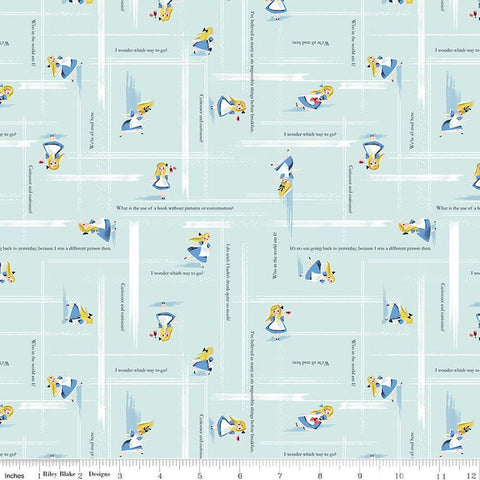 CLEARANCE Down the Rabbit Hole Alice Toss C12946 Bleached Denim by Riley Blake Designs - Alice in Wonderland Text - Quilting Cotton Fabric