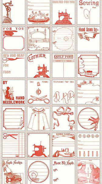 SALE Quilt Labels C13360 Red by Riley Blake Designs - J. Wecker Frisch - Vintage Sewing Icons - Quilting Cotton Fabric - 23 inch repeat