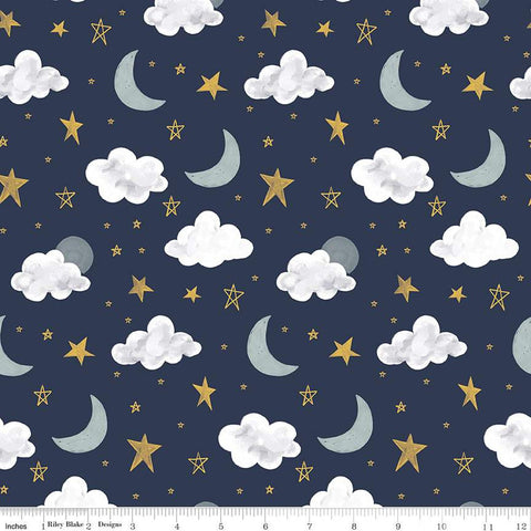 It's a Boy Stars and Moon C13252 Navy by Riley Blake Designs - Baby Clouds Star Moons - Quilting Cotton Fabric