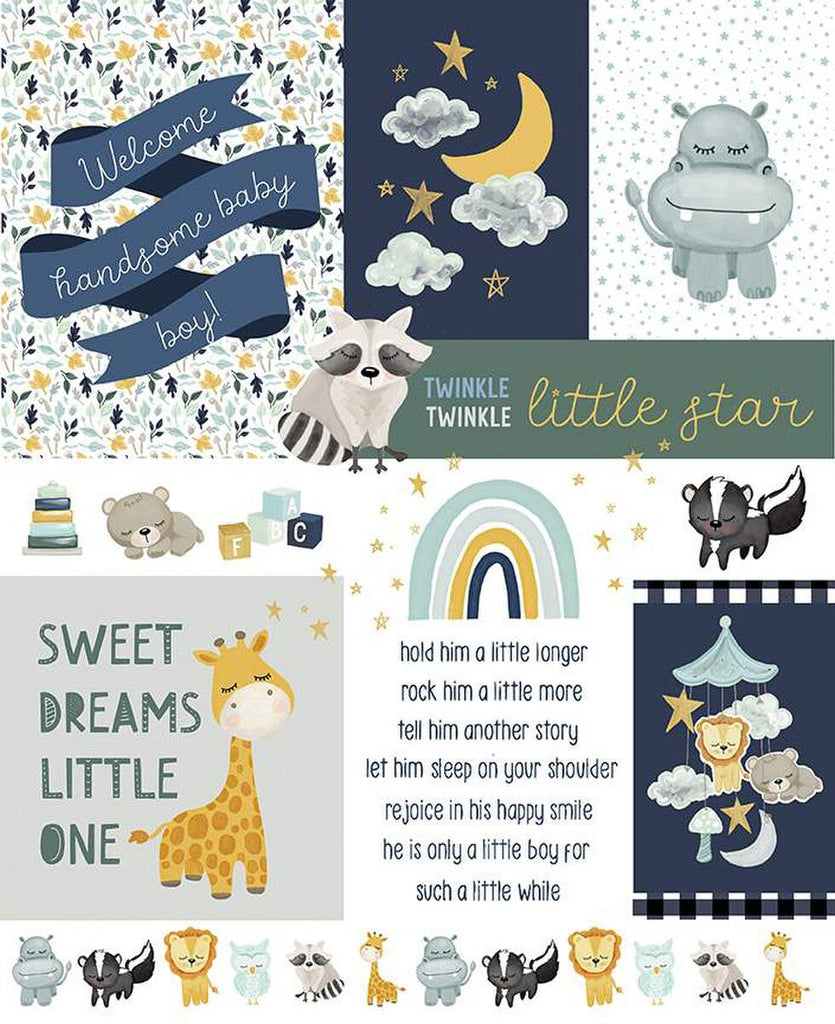 It's a boy baby fabric, Baby animals, stars and clouds over mint fabric,  Baby boy nursery fabric 100% cotton for Quilting and sewing