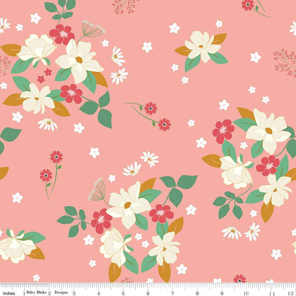 SALE Sweet Acres Main C13210 Apricot Blush by Riley Blake Designs - Floral Flowers - Quilting Cotton Fabric