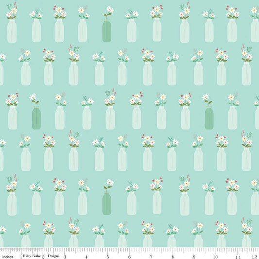 SALE Sweet Acres Vintage Milk Vases C13212 Songbird - Riley Blake Designs - Glass Jars Flowers - Quilting Cotton Fabric