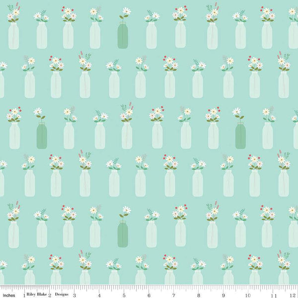 Sweet Acres Vintage Milk Vases C13212 Songbird by Riley Blake Designs - Glass Jars Flowers - Quilting Cotton Fabric