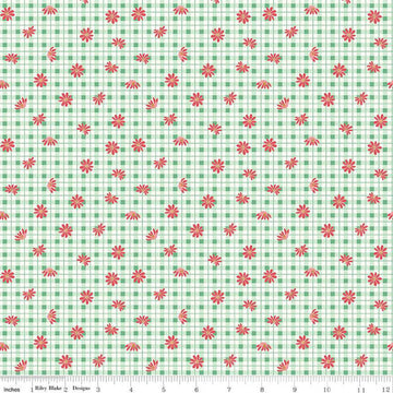 SALE Sweet Acres Floral Gingham C13213 Alpine - Riley Blake Designs - Check Checks Flowers Off-White - Quilting Cotton Fabric