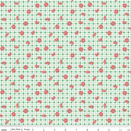 SALE Sweet Acres Floral Gingham C13213 Alpine - Riley Blake Designs - Check Checks Flowers Off-White - Quilting Cotton Fabric