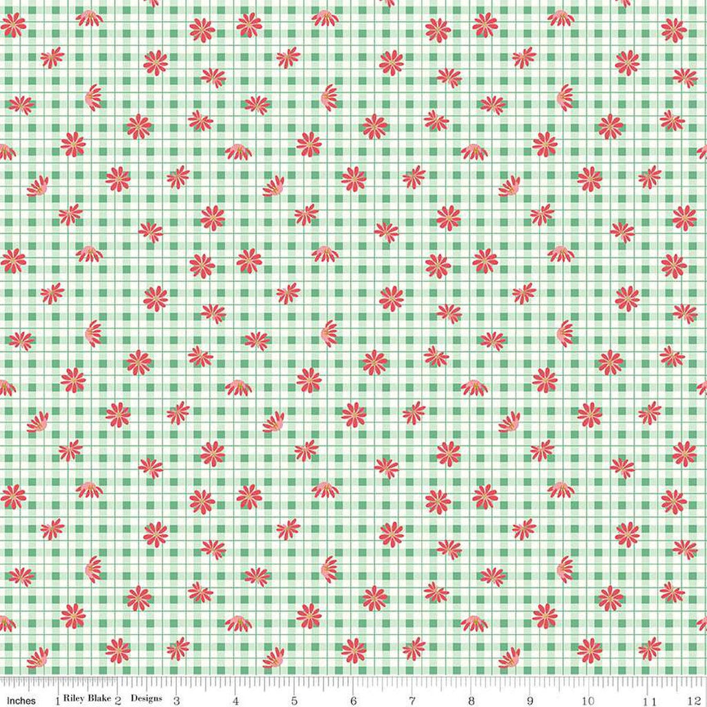Sweet Acres Floral Gingham C13213 Alpine by Riley Blake Designs - Check Checks Flowers Off-White - Quilting Cotton Fabric