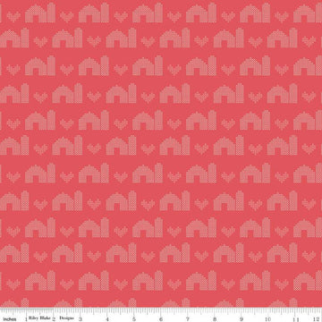 SALE Sweet Acres Barn Stitch C13214 Sunset - Riley Blake Designs - PRINTED Cross-stitched Hearts Barns - Quilting Cotton Fabric