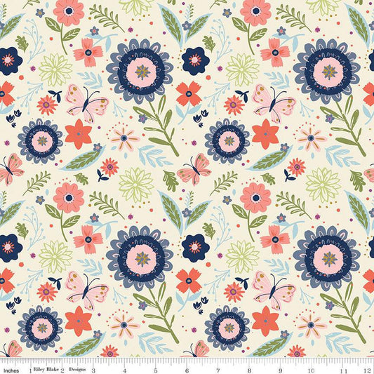 SALE Butterfly Blossom Main C13270 Cream - Riley Blake Designs - Floral Flowers - Quilting Cotton Fabric