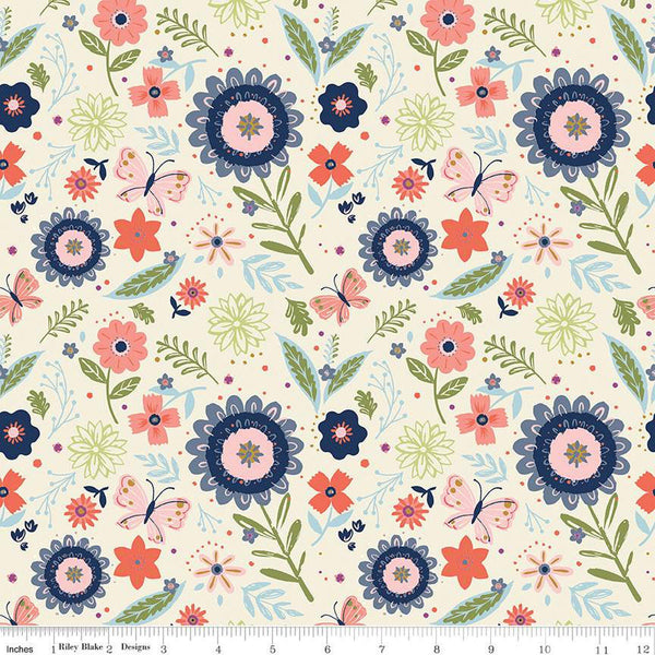 SALE Butterfly Blossom Main C13270 Cream - Riley Blake Designs - Floral Flowers - Quilting Cotton Fabric