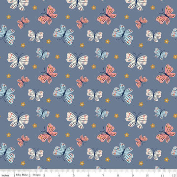 SALE Butterfly Blossom Butterflies C13271 Stone Blue - Riley Blake Designs - Quilting Cotton Fabric