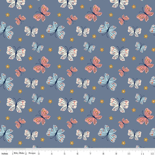 SALE Butterfly Blossom Butterflies C13271 Stone Blue - Riley Blake Designs - Quilting Cotton Fabric