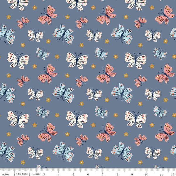 SALE Butterfly Blossom Butterflies C13271 Stone Blue by Riley Blake Designs - Quilting Cotton Fabric