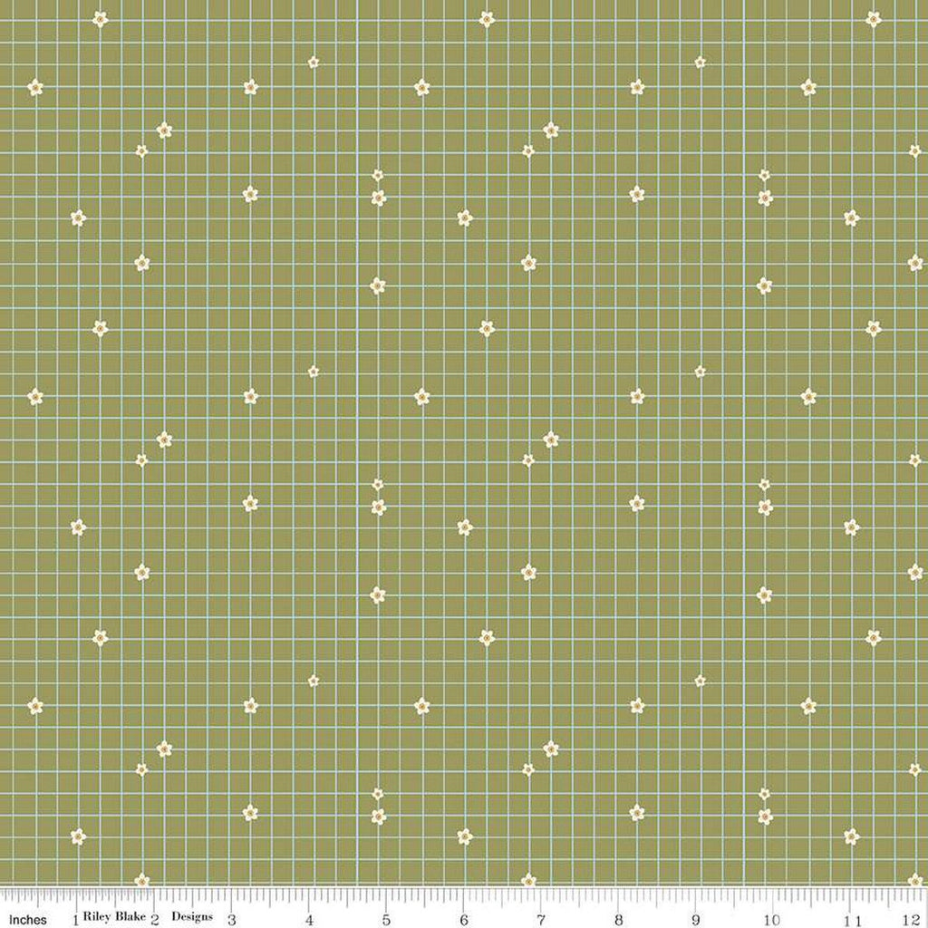 SALE Butterfly Blossom Grid C13272 Moss by Riley Blake Designs - Geometric Grid with Flowers - Quilting Cotton Fabric
