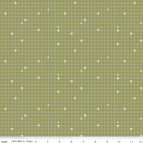 Butterfly Blossom Grid C13272 Moss by Riley Blake Designs - Geometric Grid with Flowers - Quilting Cotton Fabric