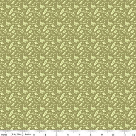 CLEARANCE Butterfly Blossom Leaf Toss C13275 Moss by Riley Blake Designs - Tone-on-Tone Leaves - Quilting Cotton Fabric