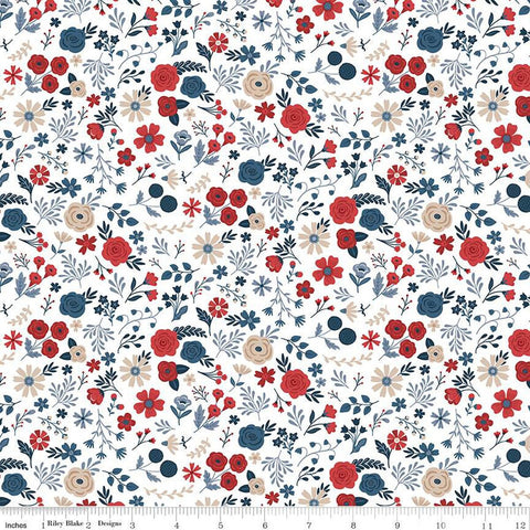 Red, White and True Floral C13185 Off White by Riley Blake Designs - Patriotic Flower Flowers - Quilting Cotton Fabric