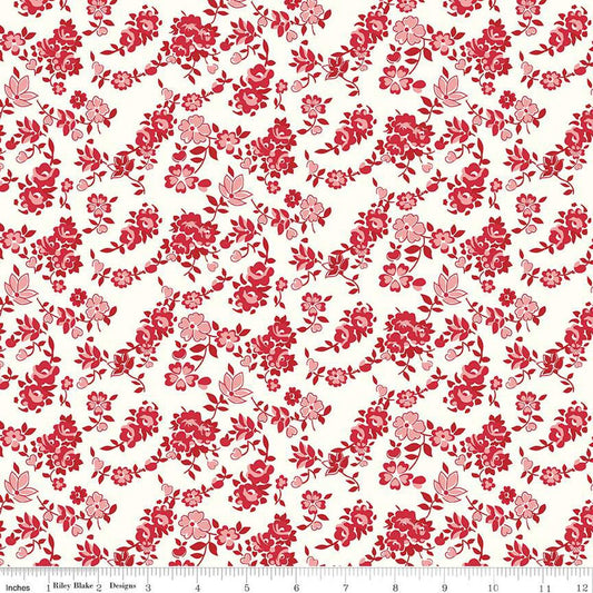 Bee Vintage Carol C13071 Red - Riley Blake Designs - Floral Flowers - Lori Holt - Quilting Cotton Fabric