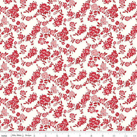 SALE Bee Vintage Carol C13071 Red by Riley Blake Designs - Floral Flowers - Lori Holt - Quilting Cotton Fabric