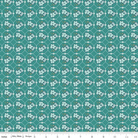 CLEARANCE Bee Vintage Cornelia C13079 Teal by Riley Blake Designs - Floral Medallions Flowers  - Lori Holt - Quilting Cotton Fabric