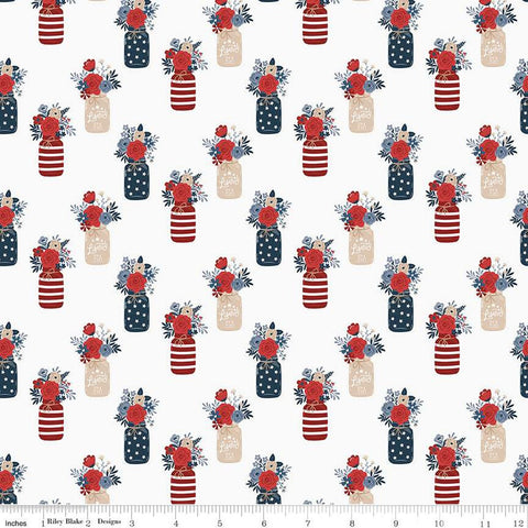 Red, White and True Vases C13182 Off White by Riley Blake Designs - Patriotic Floral Flowers Jars - Quilting Cotton Fabric