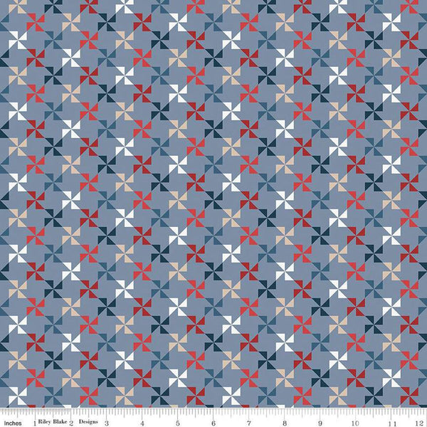 SALE Red, White and True Pinwheels C13183 Stone - Riley Blake Designs - Patriotic Geometric - Quilting Cotton Fabric