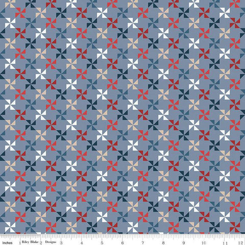 Red, White and True Pinwheels C13183 Stone - Riley Blake Designs - Patriotic Geometric - Quilting Cotton Fabric