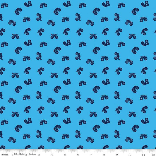 24" End of Bolt - SALE Hot Wheels Monster Trucks - C12953 Blue - Riley Blake Designs - Truck - Quilting Cotton Fabric - Licensed Product