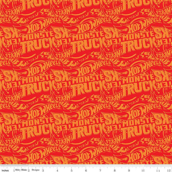 Hot Wheels Monster Trucks Tonal C12954 Red - Riley Blake Designs - Tone-on-Tone Logos - Quilting Cotton Fabric -  LIcensed Product