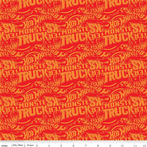 SALE Hot Wheels Monster Trucks Tonal C12954 Red - Riley Blake Designs - Tone-on-Tone Logos - Quilting Cotton Fabric