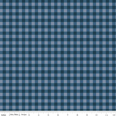 Red, White and True Plaid C13186 Navy by Riley Blake Designs - Patriotic 3/8" PRINTED Gingham Check - Quilting Cotton Fabric