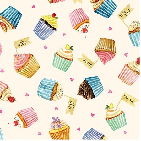 SALE Bake Sale My Little Cupcake Cream DDC10005-CREM-D  by Michael Miller - Cupcakes Baking - Quilting Cotton Fabric