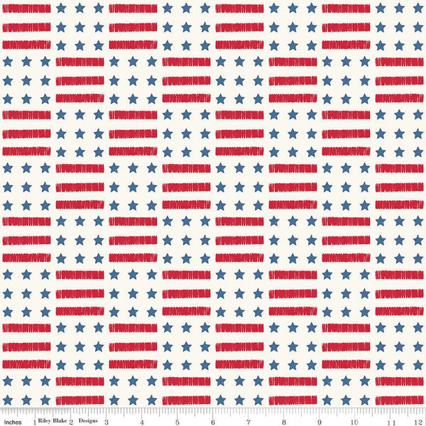 CLEARANCE Land of the Brave Stars and Stripes C13141 Cream by Riley Blake  - Patriotic Checkerboard Pattern - Quilting Cotton